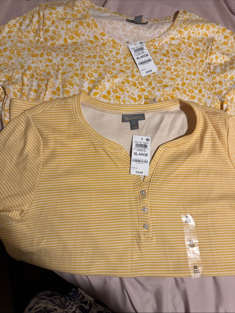 Style & Co. Yellow Striped Henley & Floral Short Sleeve Tops (Set of 2)